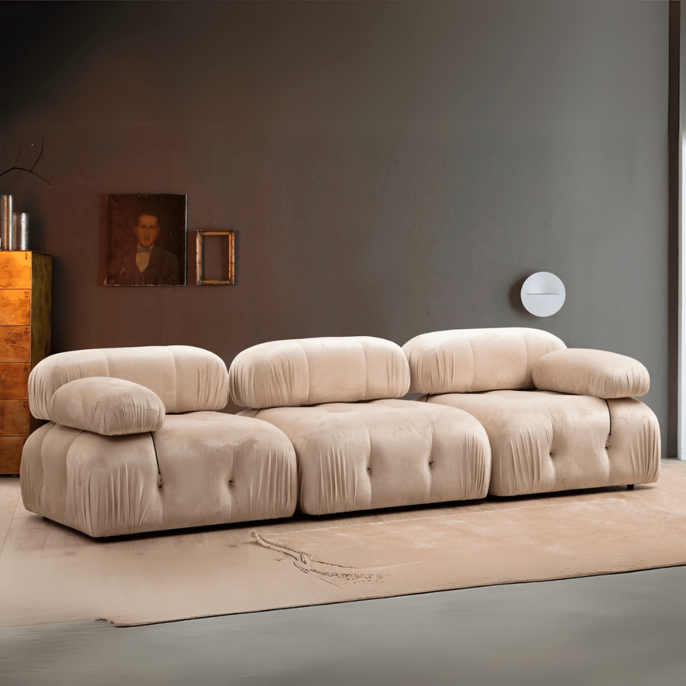 Modulares Sofa 3-Sitzer-Bubble-Samt in Beige