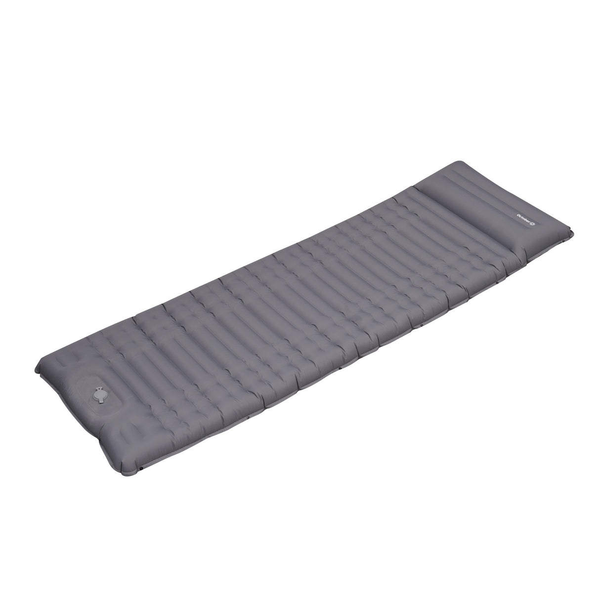 Luftmatratze 1 Person mit integriertem Aufblassystem 205x67x10 cm Dimehouse Grau LxBxH 23x15x15 Nylon Weißes Foto, diagonale Vorderansicht