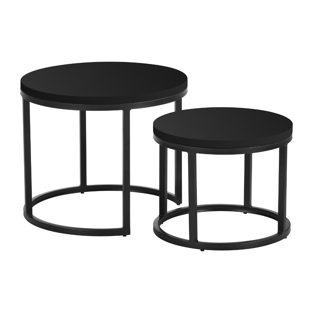Set van 2 ronde salontafels zwart mangohout - industrieel - Rosy