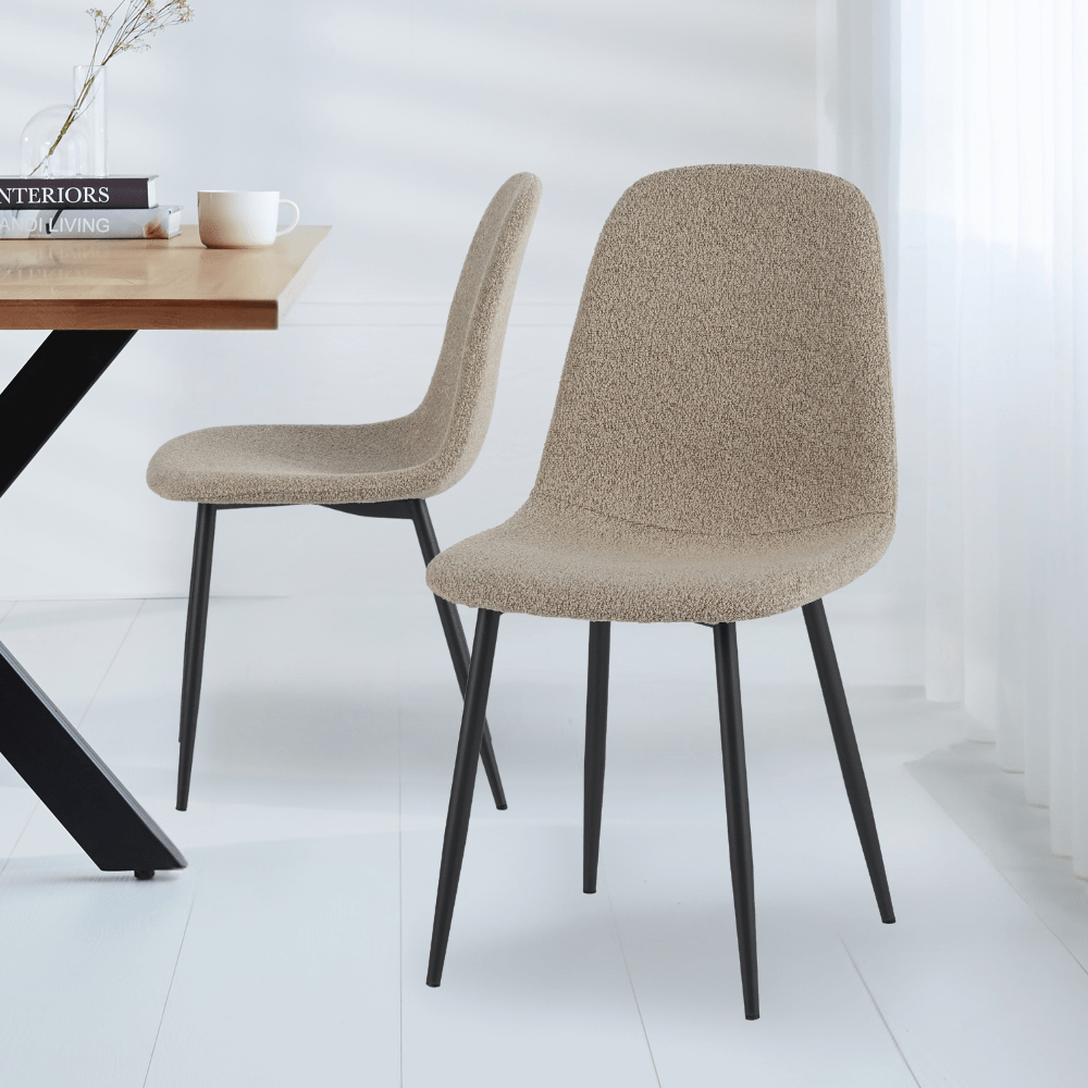 Eetkamerstoelen - Set van 4 Scandinavische Eetkamerstoelen Latte Bouclé Stof Swift - Zonder Armleuningen - Dimehouse