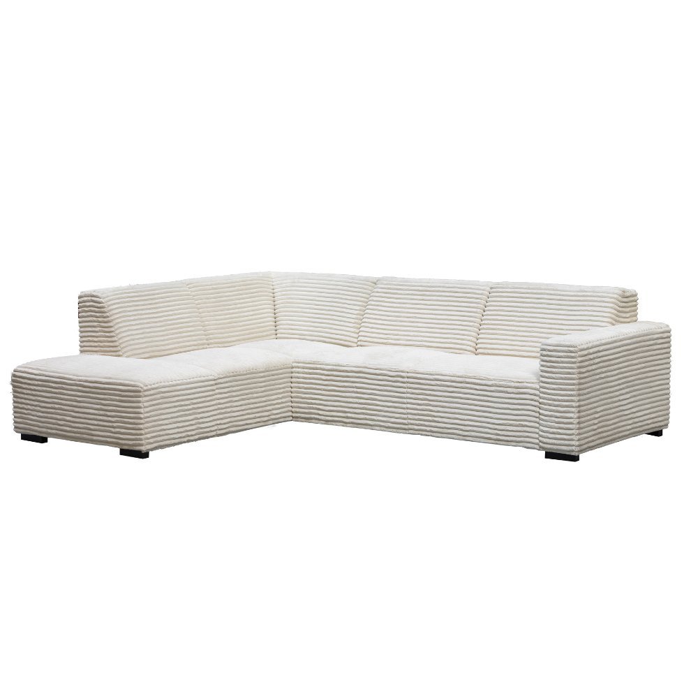 Sofa Gavi DeGeBe Cremefarbener Rippenstoff Weißes Foto diagonale Vorderansicht