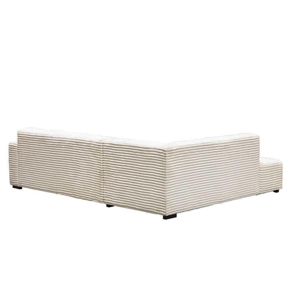 Sofa Gavi DeGeBe Cremefarbener Rippstoff Weißes Foto diagonale Rückansicht