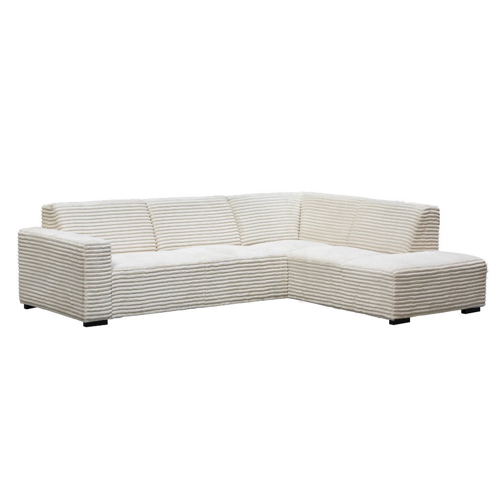 Sofa Gavi DeGeBe Cremefarbener Rippenstoff Weißes Foto diagonale Vorderansicht