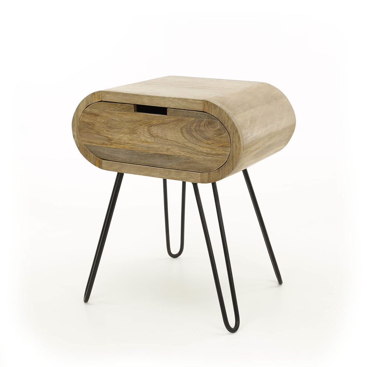 Nachttisch Jasmine DH Interior Mango LxBxH 56x41x30 Mangoholz Weißes Foto, diagonale Vorderansicht