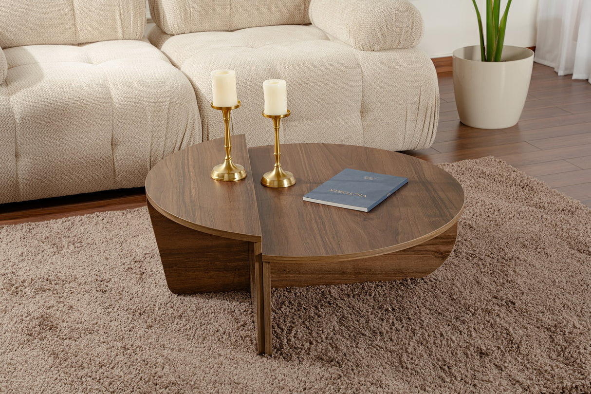 Salontafels - Salontafel Rond 85 cm Naturel Walnoot Melamine Orin - Dimehouse