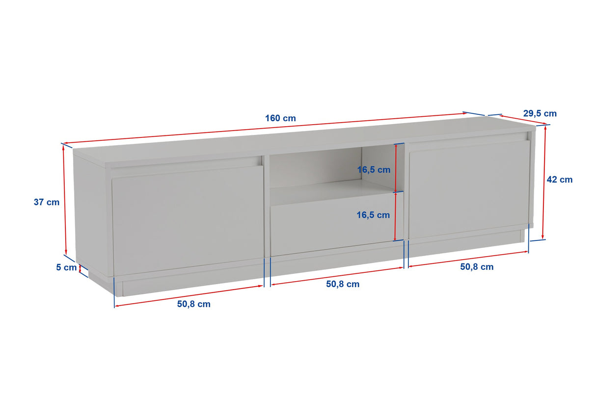TV Meubels - TV Meubel Japandi Travertin Melamine - drie kastjes - 160x42x29,5 cm - Flare - Dimehouse