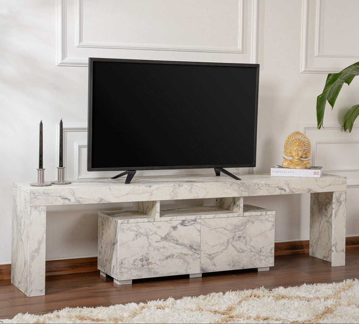 TV Meubels - TV Meubel Marmer Melamine Vertex 50x180x31,3 cm - Dimehouse