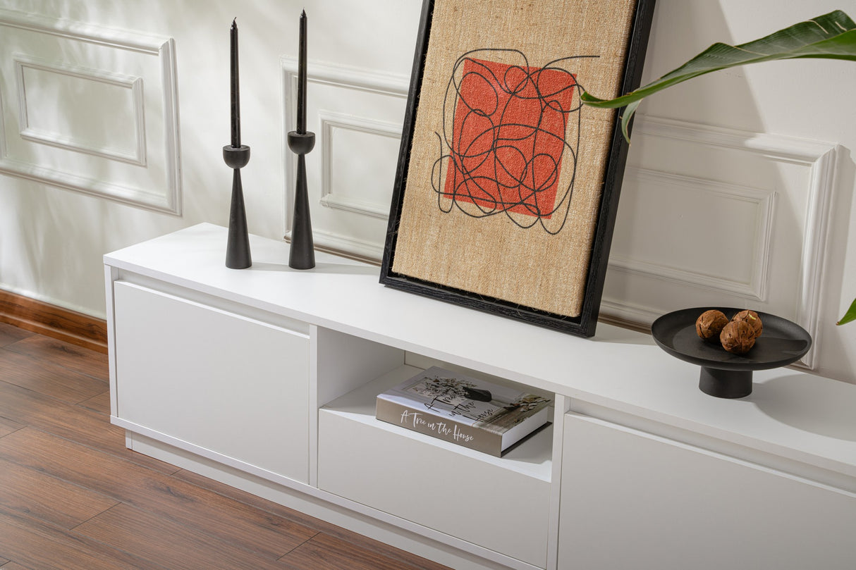 TV Meubels - TV Meubel Vanguard Naturel Wit Melamine 160x42x29,5 cm - Dimehouse