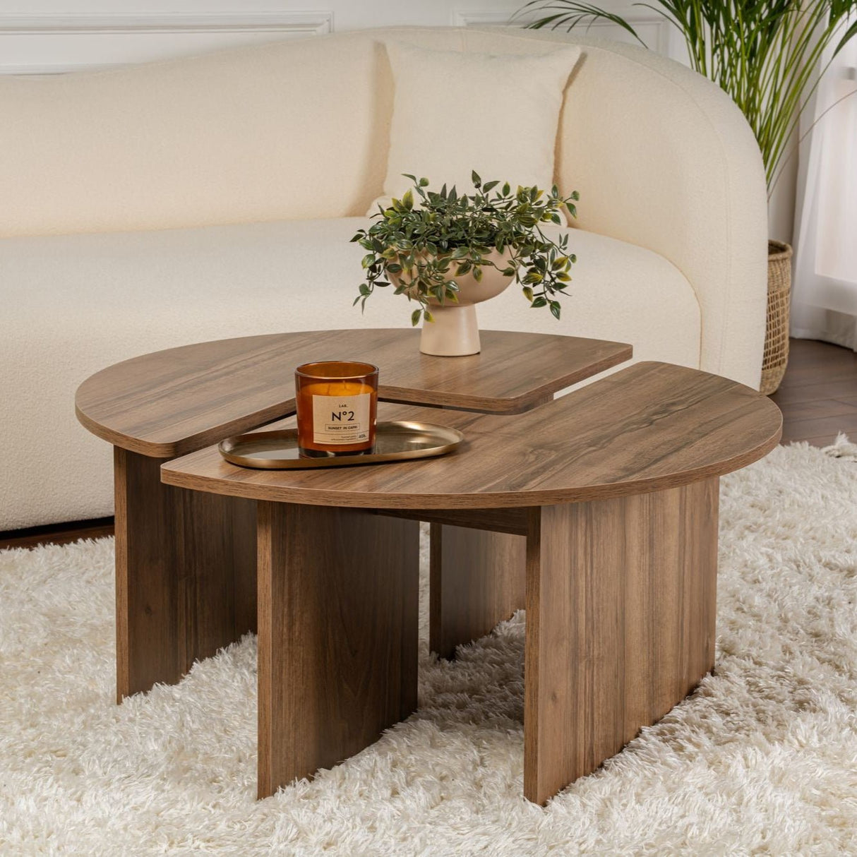 Salontafels - Ronde Salontafel Moari Walnoot Melamine 90 cm - Dimehouse