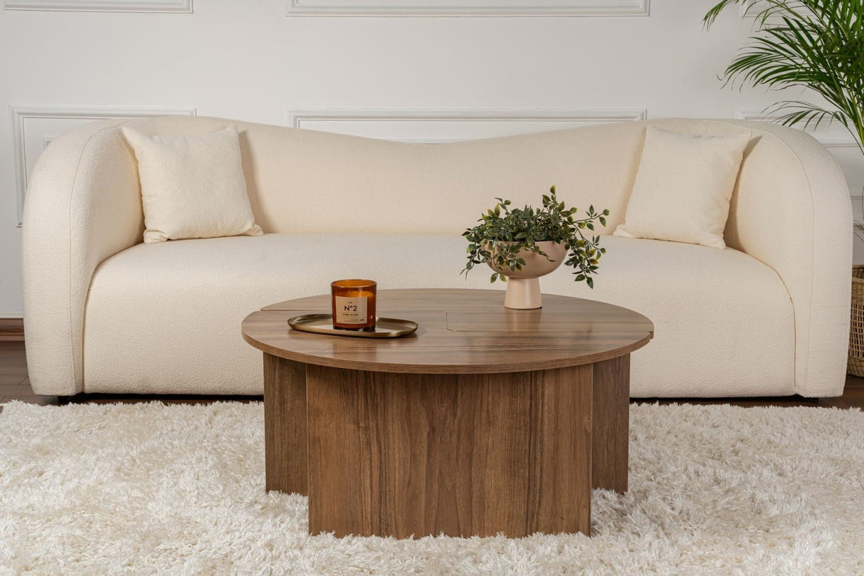 Salontafels - Ronde Salontafel Moari Walnoot Melamine 90 cm - Dimehouse
