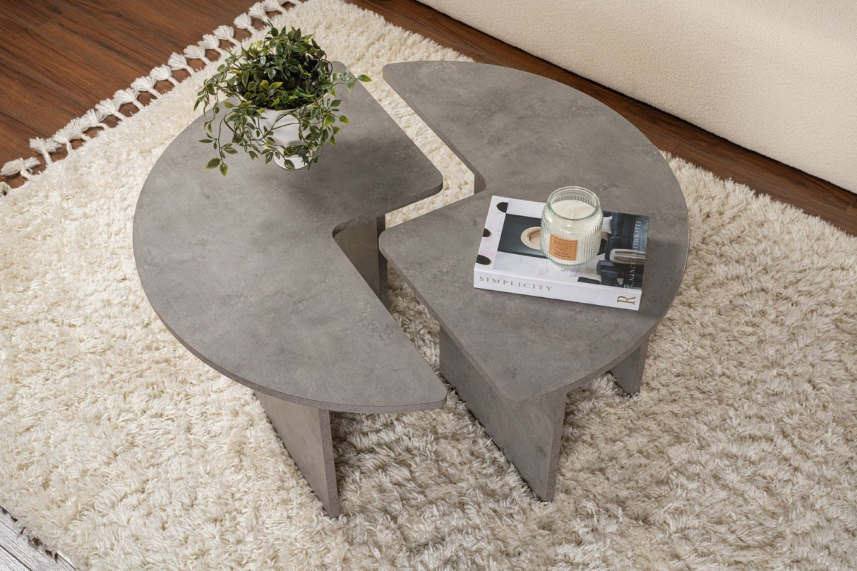 Salontafels - Ronde Salontafel Moari Beton Look Grijs Melamine 90 cm - Dimehouse