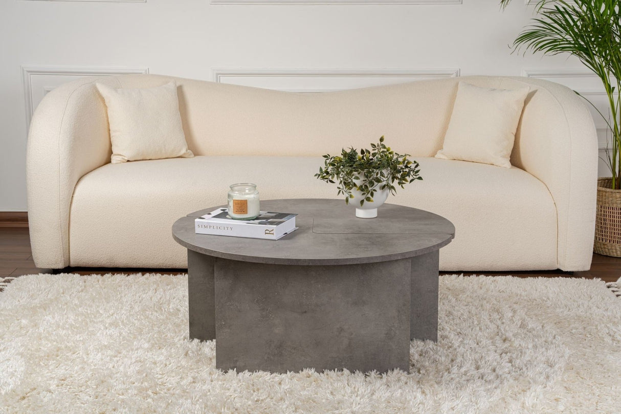 Salontafels - Ronde Salontafel Moari Beton Look Grijs Melamine 90 cm - Dimehouse