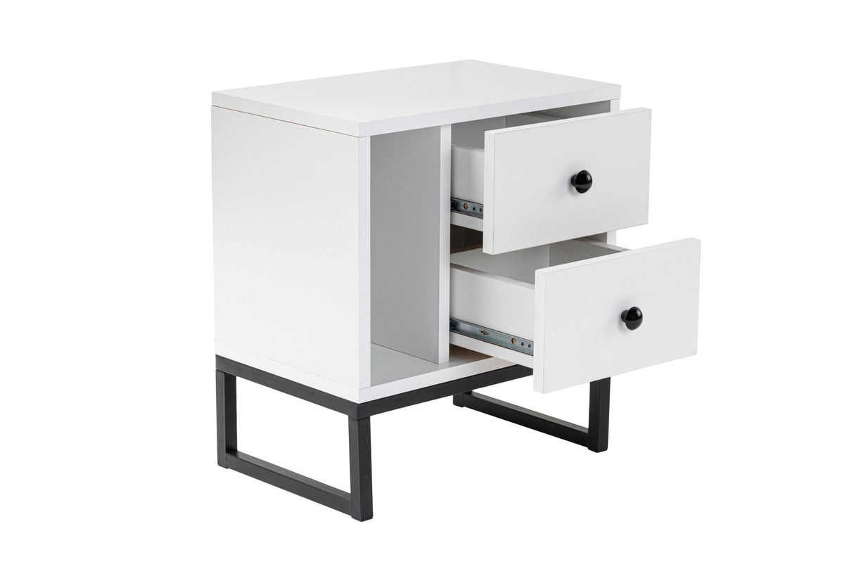 Nachtkastjes - Nachtkastje Wit Melamine Pulsar - Zwart Frame - Dimehouse