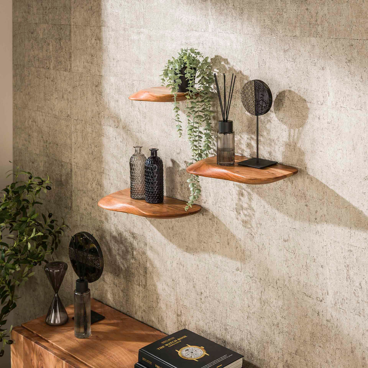 Wandplanken - Nordic Set van 3 Wandplanken Organic - Massief Acaciahout - Dimehouse