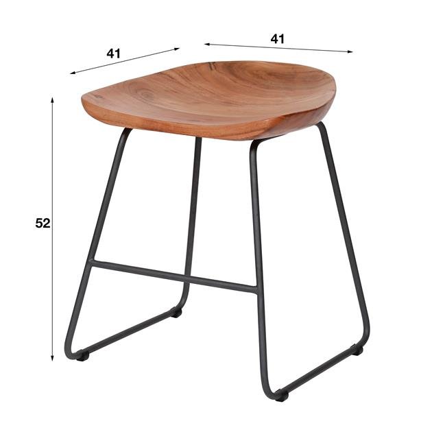 Barkrukken - Set van 2 Industriële Lage Krukken Acaciahout Novi - Zithoogte 52 cm - Zonder Rugleuning - Dimehouse