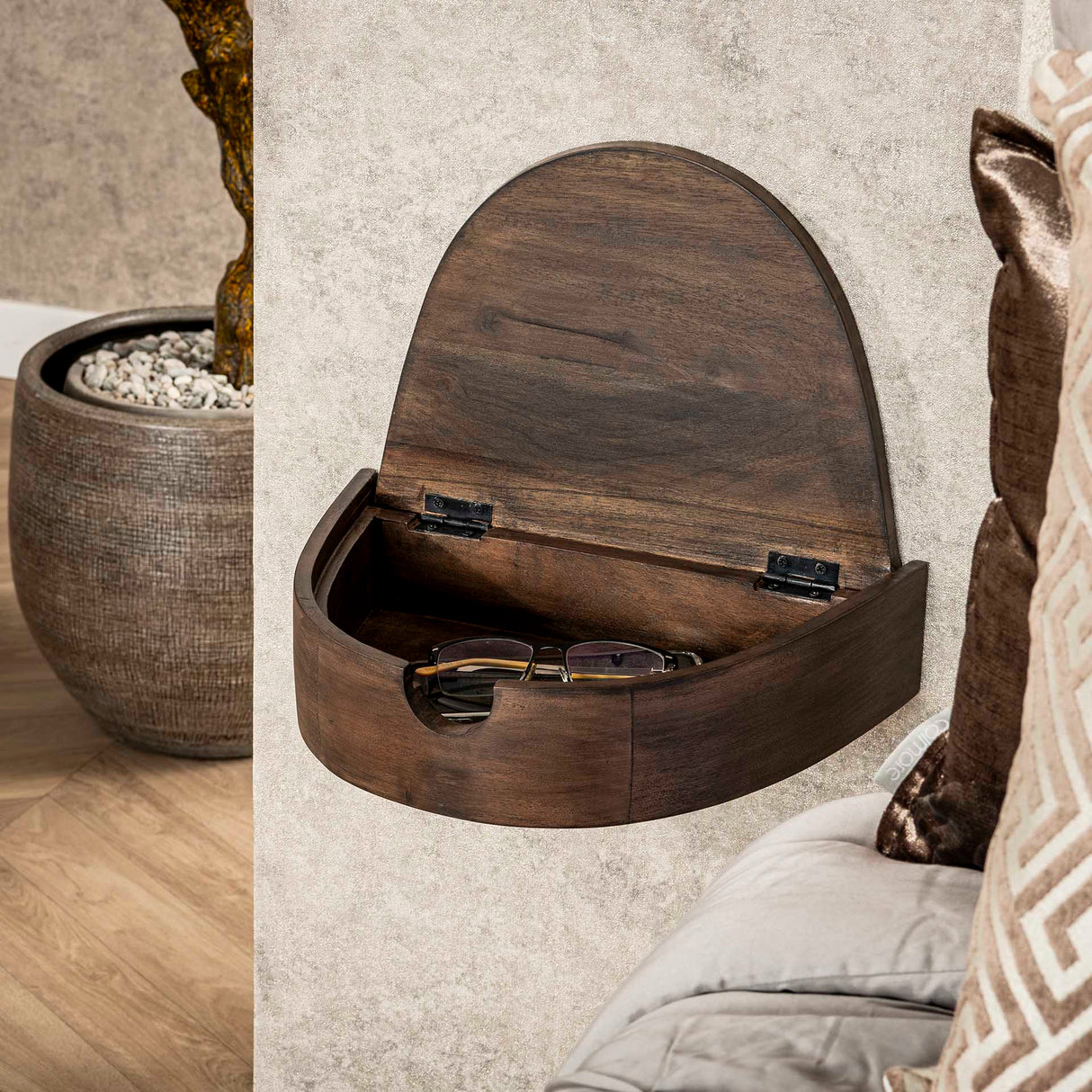 Nachtkastjes - Zwevende Halfronde Nachtkastjes Set 2 Acacia - Dimehouse