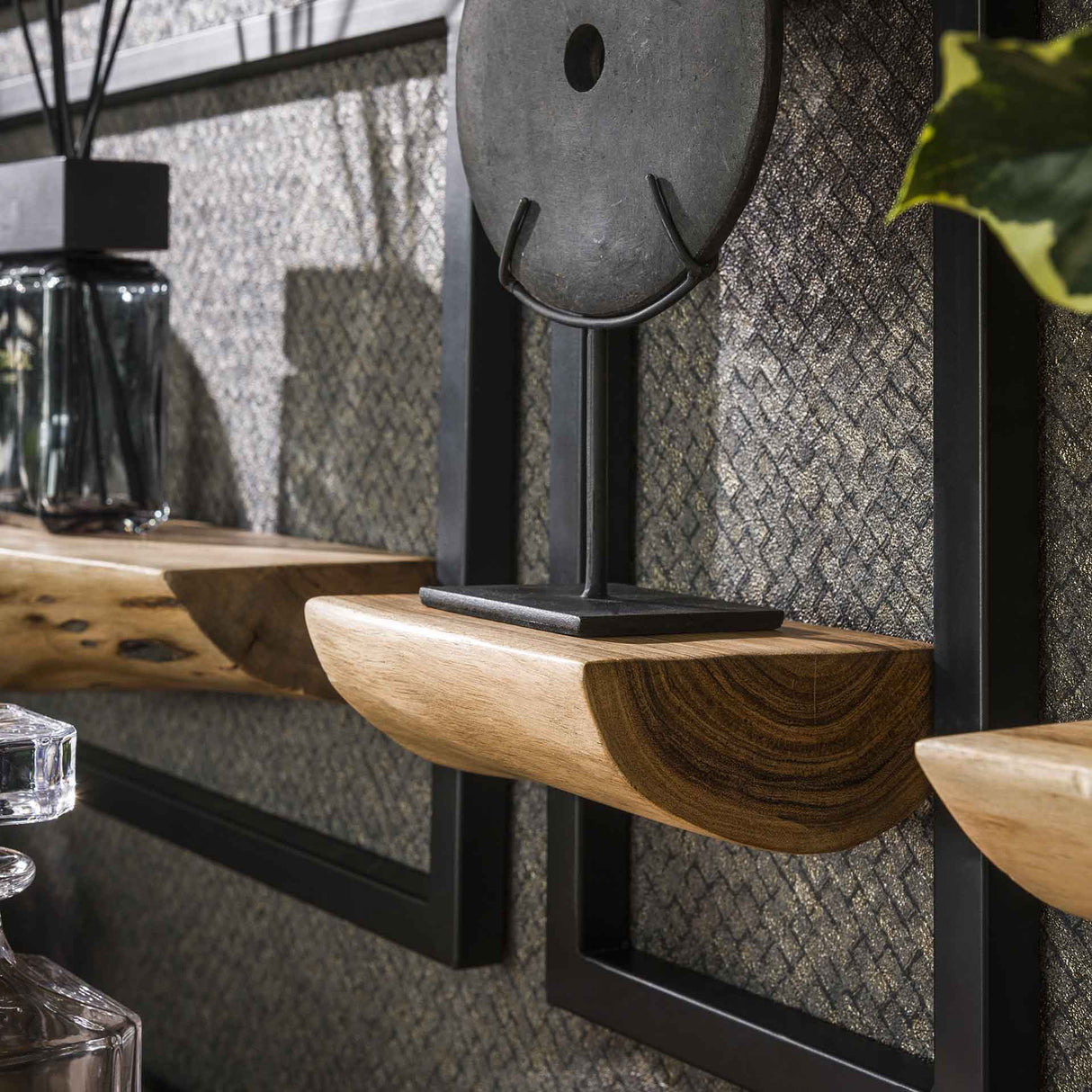 Wandplanken - Set van 5 wandplanken Viggo acaciahout metaal - Dimehouse