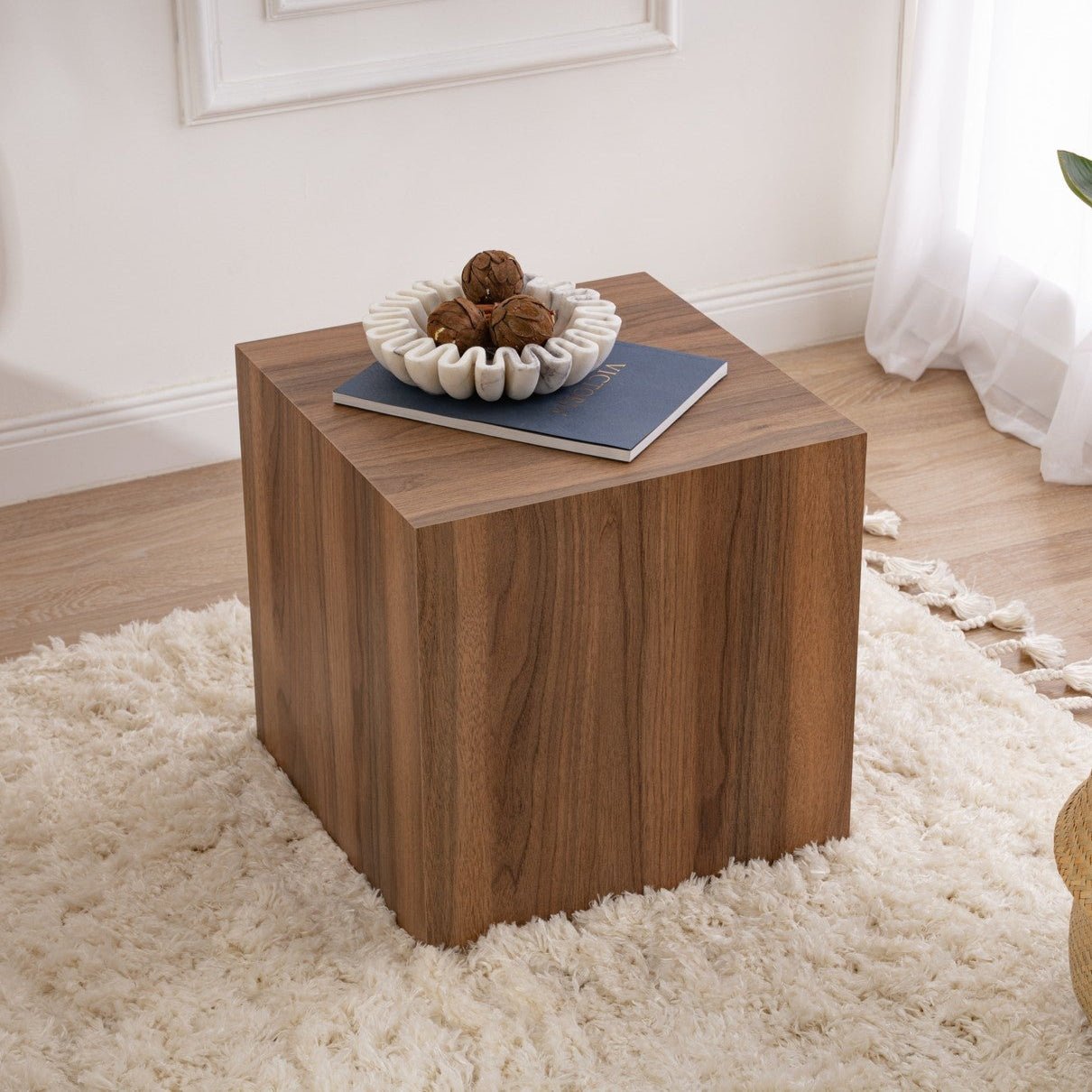 Bijzettafels - Moderne Bijzettafel Kuub Vierkant Walnoot look - 45x45x50 cm - Dimehouse