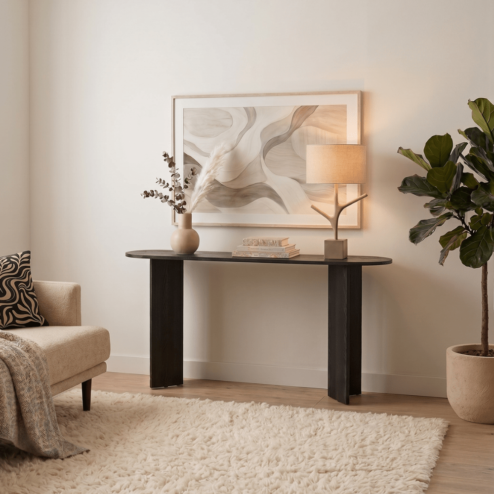 Sidetables - Ovale sidetable zwart melamine 150x35 cm - Sota - Dimehouse