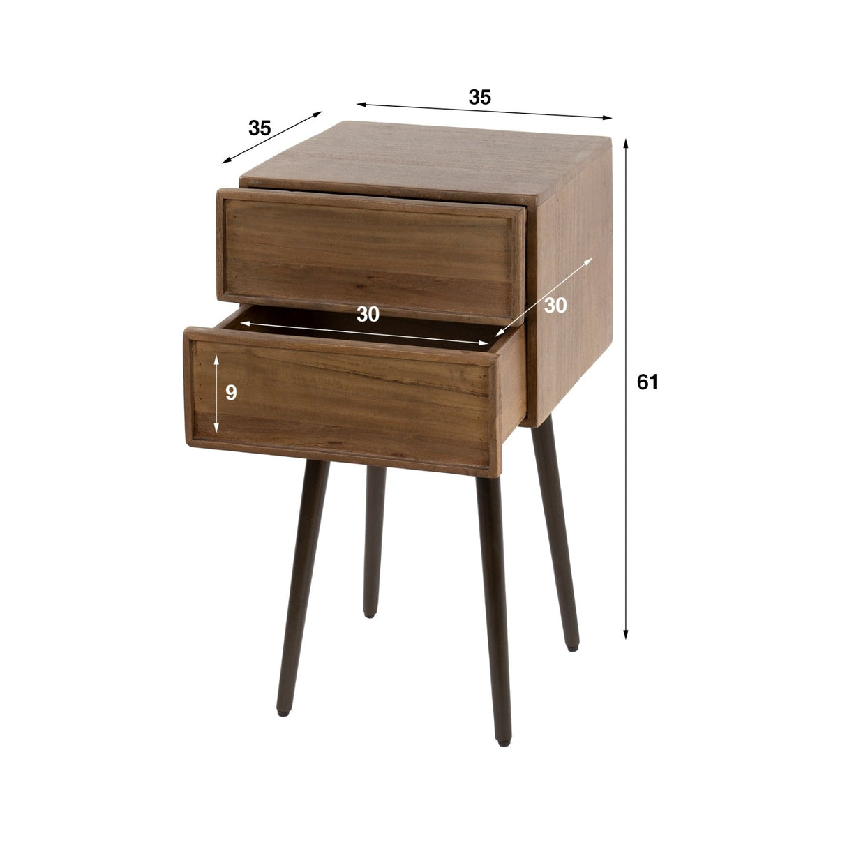 Nachtkastjes - Nachtkastje Lio Acacia Drift Brown 2 Lades - Dimehouse