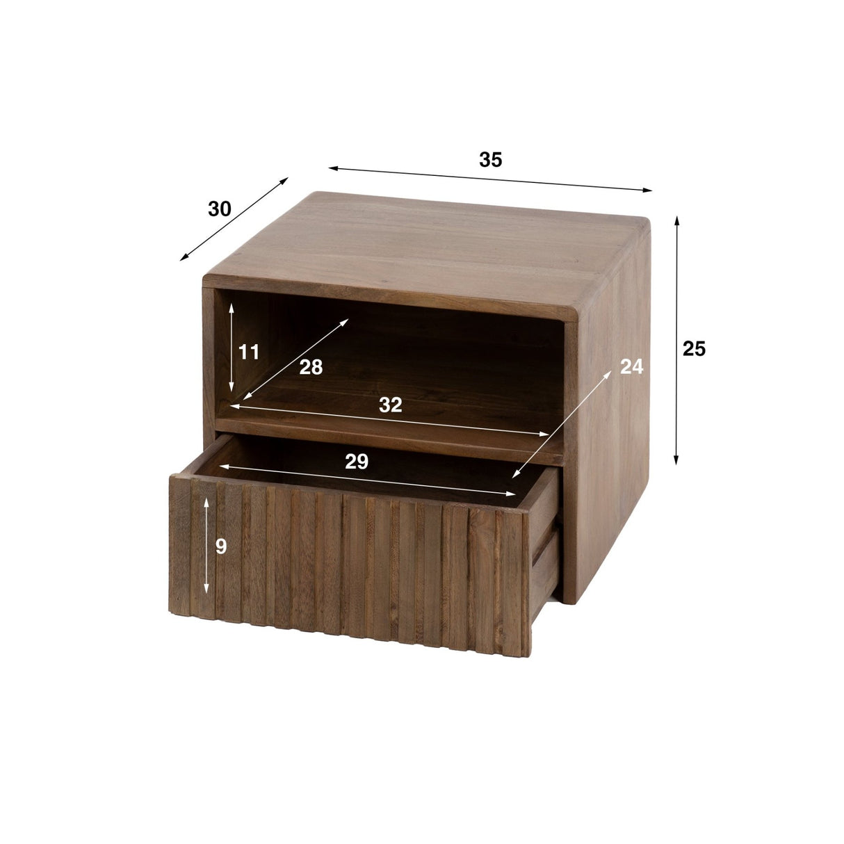 Nachtkastjes - Zwevend Nachtkastje Dex Acaciahout Drift Brown 1 Lade Open Vak - Dimehouse