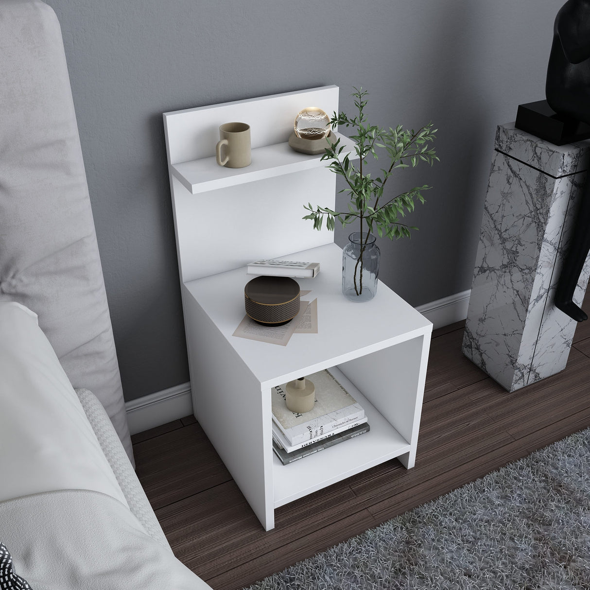 Ullman Nachttisch weiß 35,6 x 37,4 x 72 cm Melaminbeschichteter Holzverbundstoff