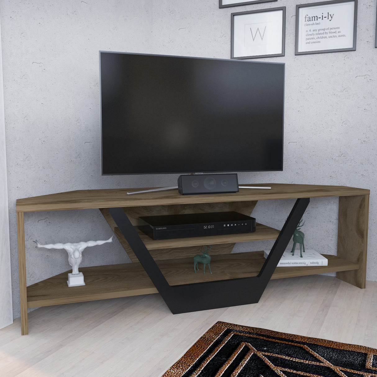 Sares TV-Schrank Eichenoptik schwarz 120 cm Alte Eichenoptik, schwarz Melaminbeschichteter Holzverbundstoff