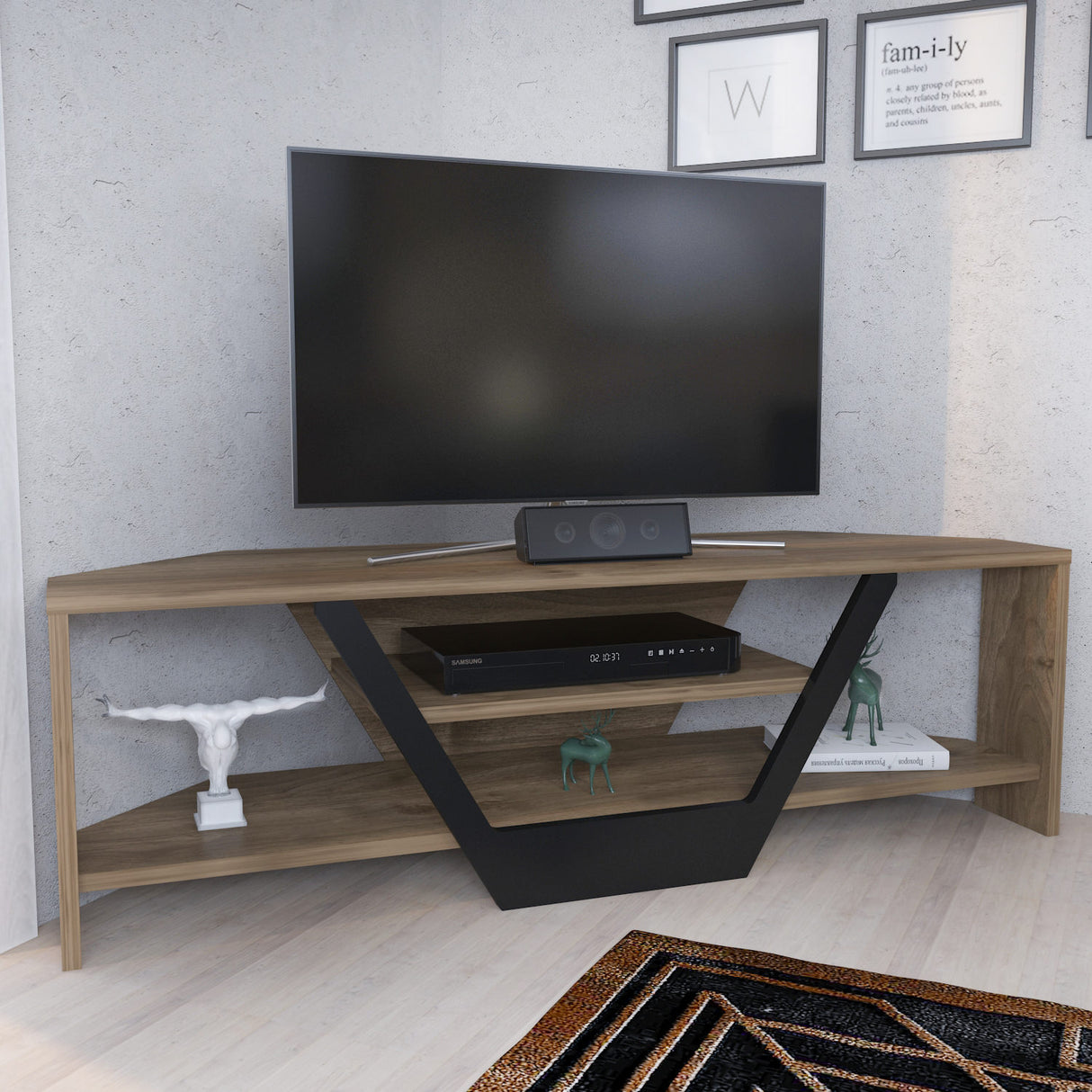 Sares TV-Schrank in Walnuss-Optik mit schwarzer 120 cm Walnuss-Optik/schwarz melaminbeschichteter Möbelplatte