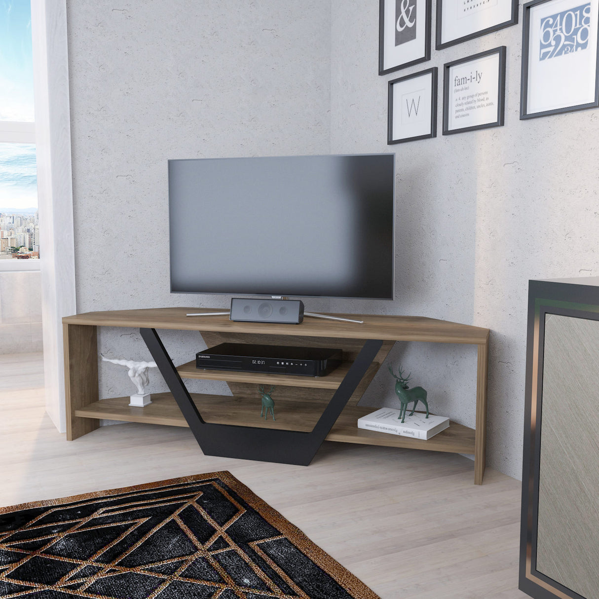 Sares TV-Schrank in Walnuss-Optik mit schwarzer 120 cm Walnuss-Optik/schwarz melaminbeschichteter Möbelplatte