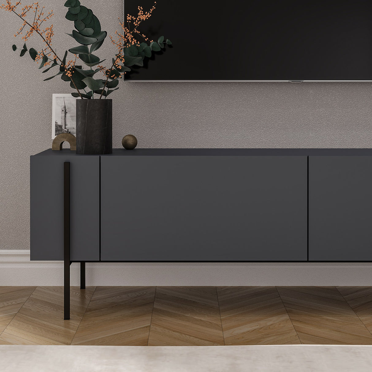 Herman TV-Schrank Anthrazit 160 cm Melaminharzbeschichteter Holzverbundstoff