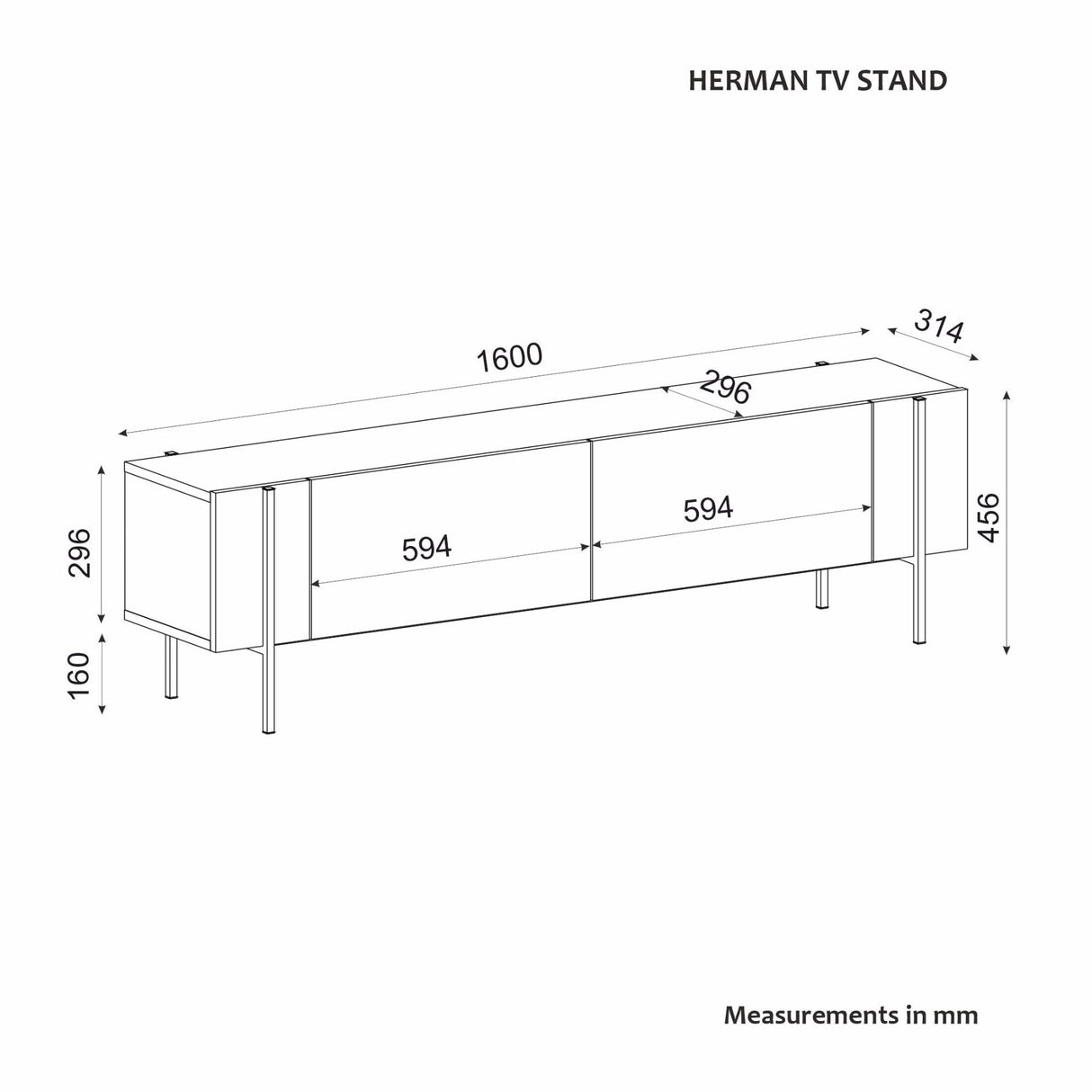 Herman TV-Schrank Anthrazit 160 cm Melaminharzbeschichteter Holzverbundstoff
