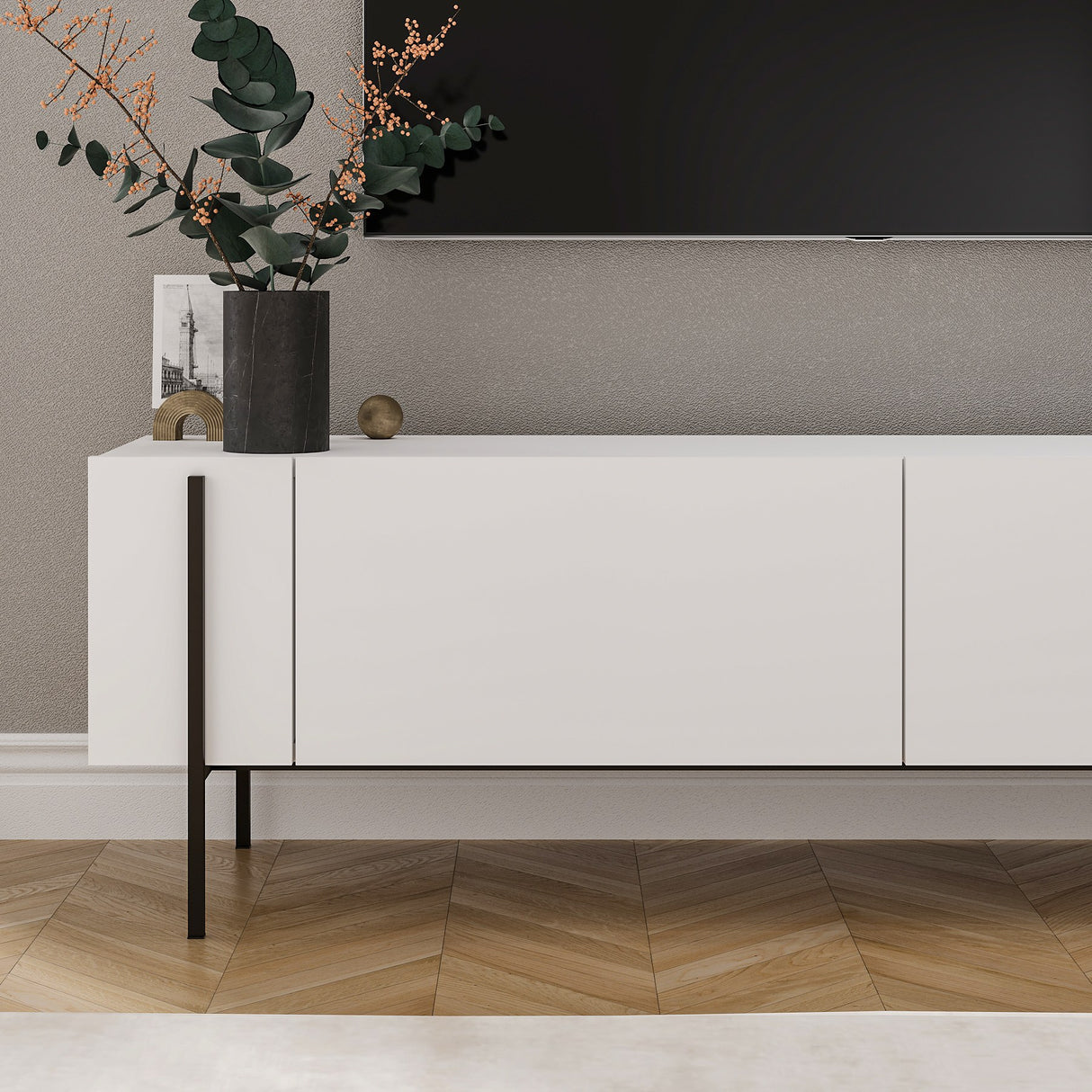 Herman TV-Schrank weiß 160 cm Melamin-Holzverbundstoff