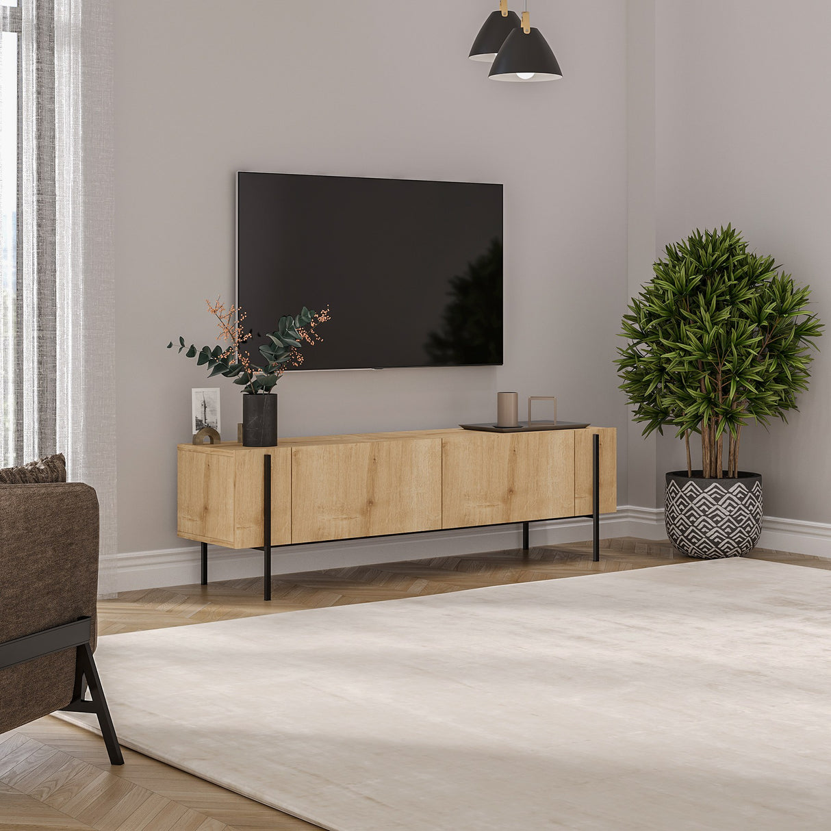 Herman TV-Möbel Sapphire Eichenoptik 160 cm Geprägtes Holzkomposit