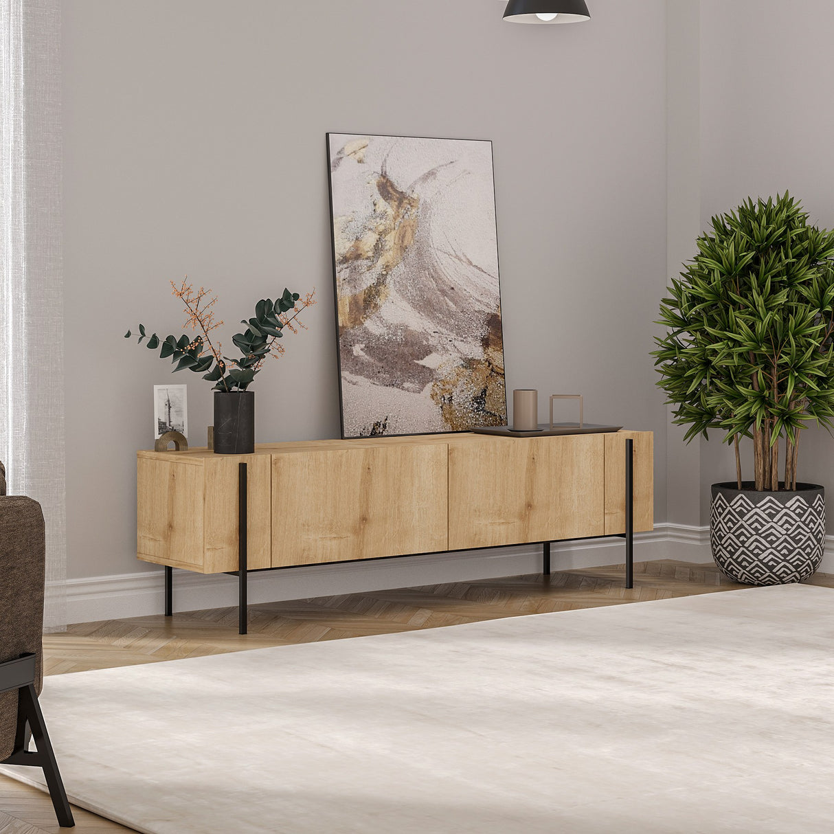 Herman TV-Möbel Sapphire Eichenoptik 160 cm Geprägtes Holzkomposit