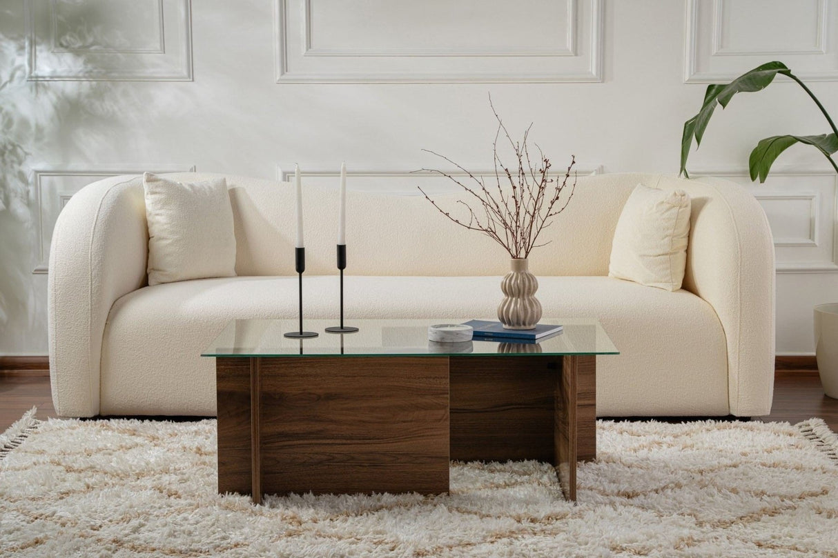 Salontafels - Rechthoekige Moderne Salontafel Vetroni Walnoot Look - Glas - 105x65 cm - Dimehouse