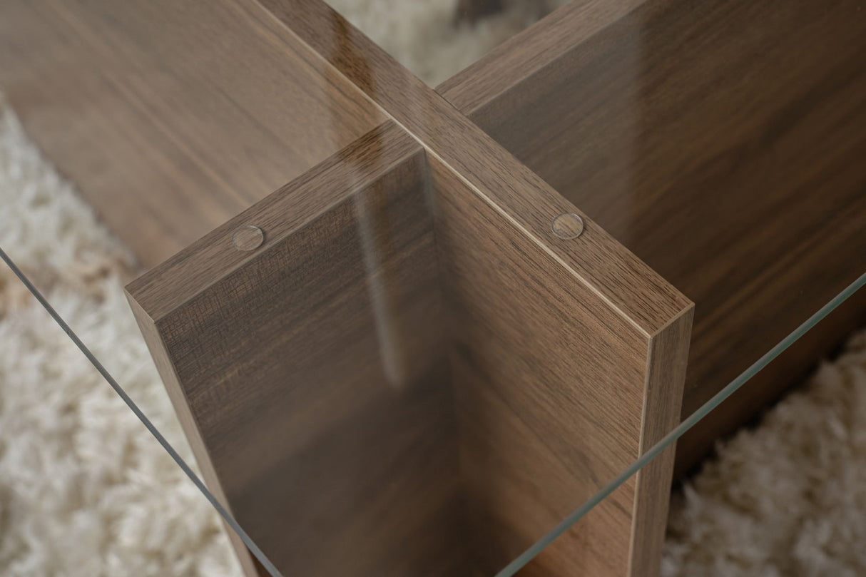 Salontafels - Rechthoekige Moderne Salontafel Vetroni Walnoot Look - Glas - 105x65 cm - Dimehouse