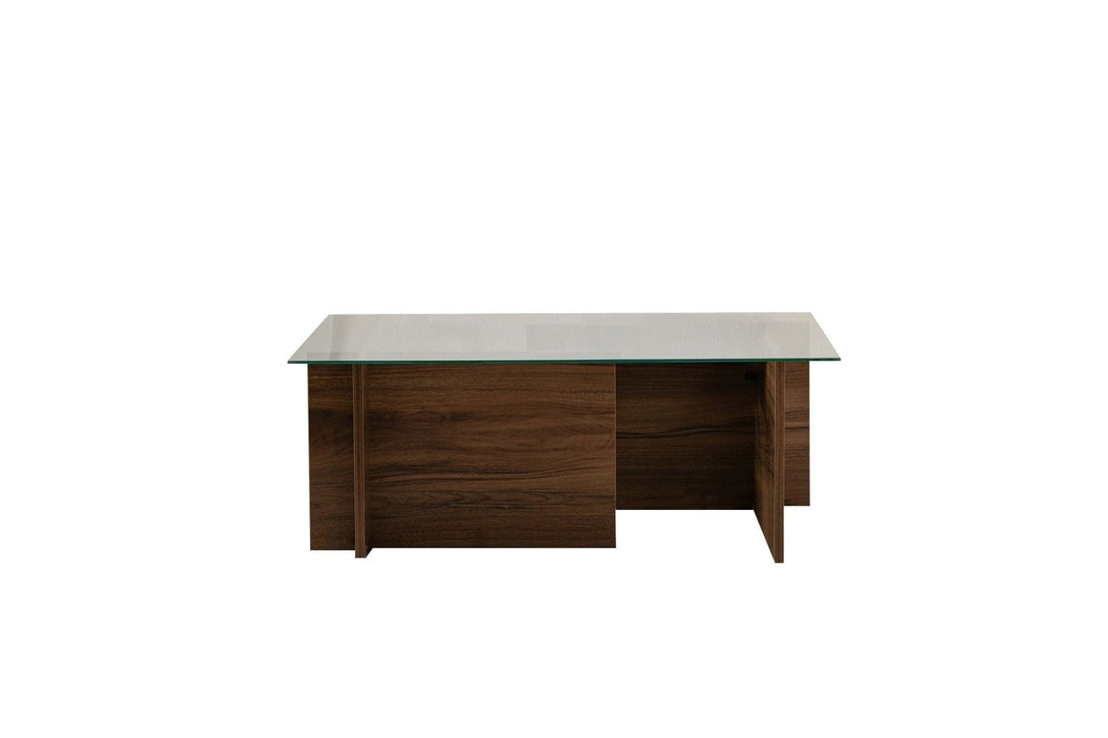 Salontafels - Rechthoekige Moderne Salontafel Vetroni Walnoot Look - Glas - 105x65 cm - Dimehouse