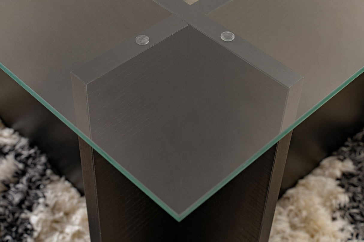 Salontafels - Rechthoekige Moderne Salontafel Vetroni Zwart Hout Look - Glas - 105x65 cm - Dimehouse