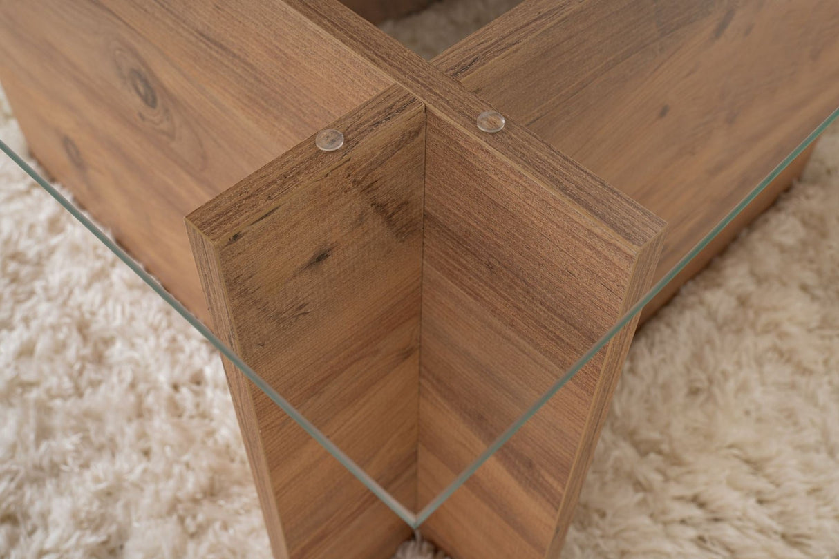 Salontafels - Rechthoekige Moderne Salontafel Vetroni Atlantisch Dennenhout Look - Glas - 105x65 cm - Dimehouse