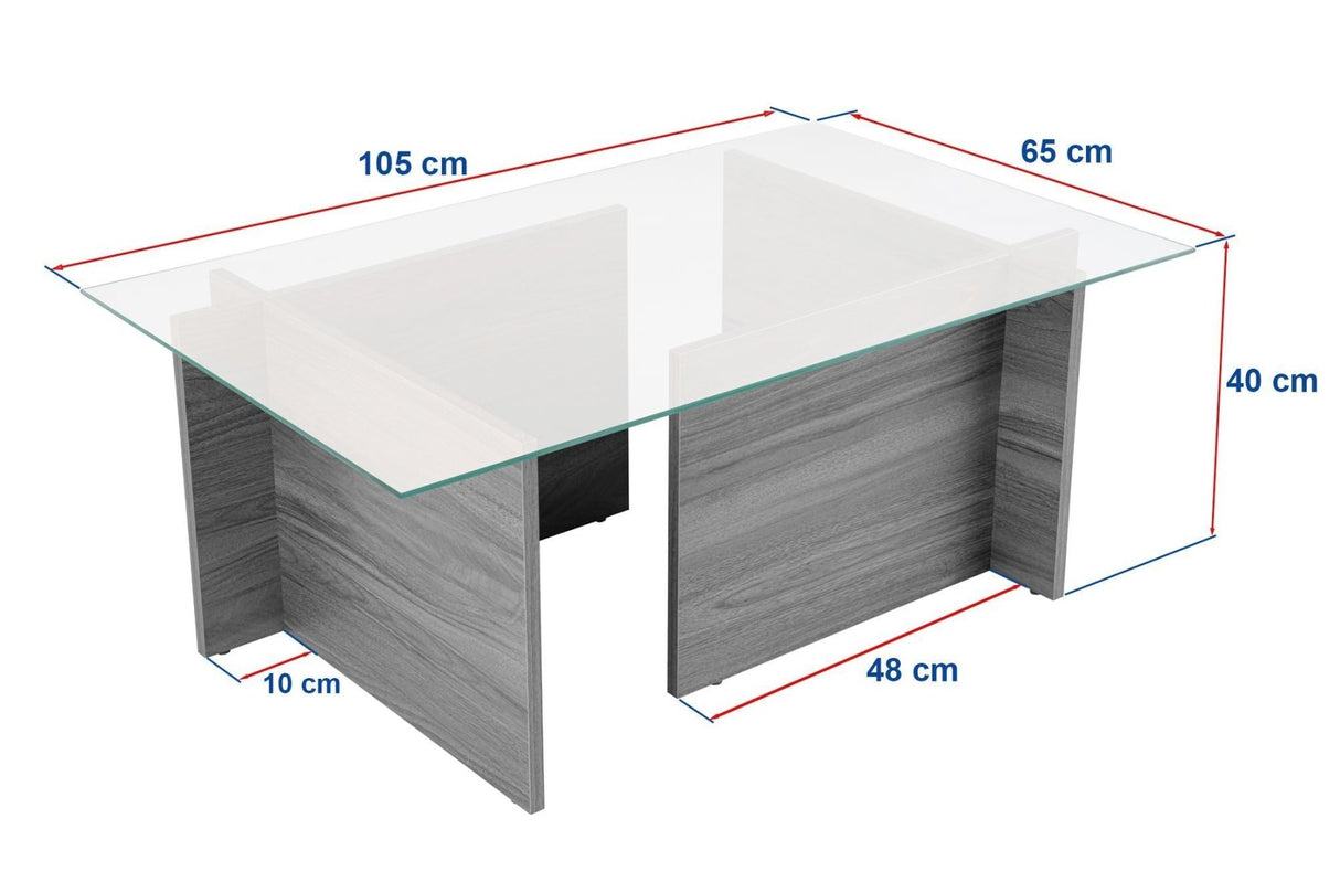 Salontafels - Rechthoekige Moderne Salontafel Honey Eikenhout Look - Glas - 105x65 cm - Dimehouse