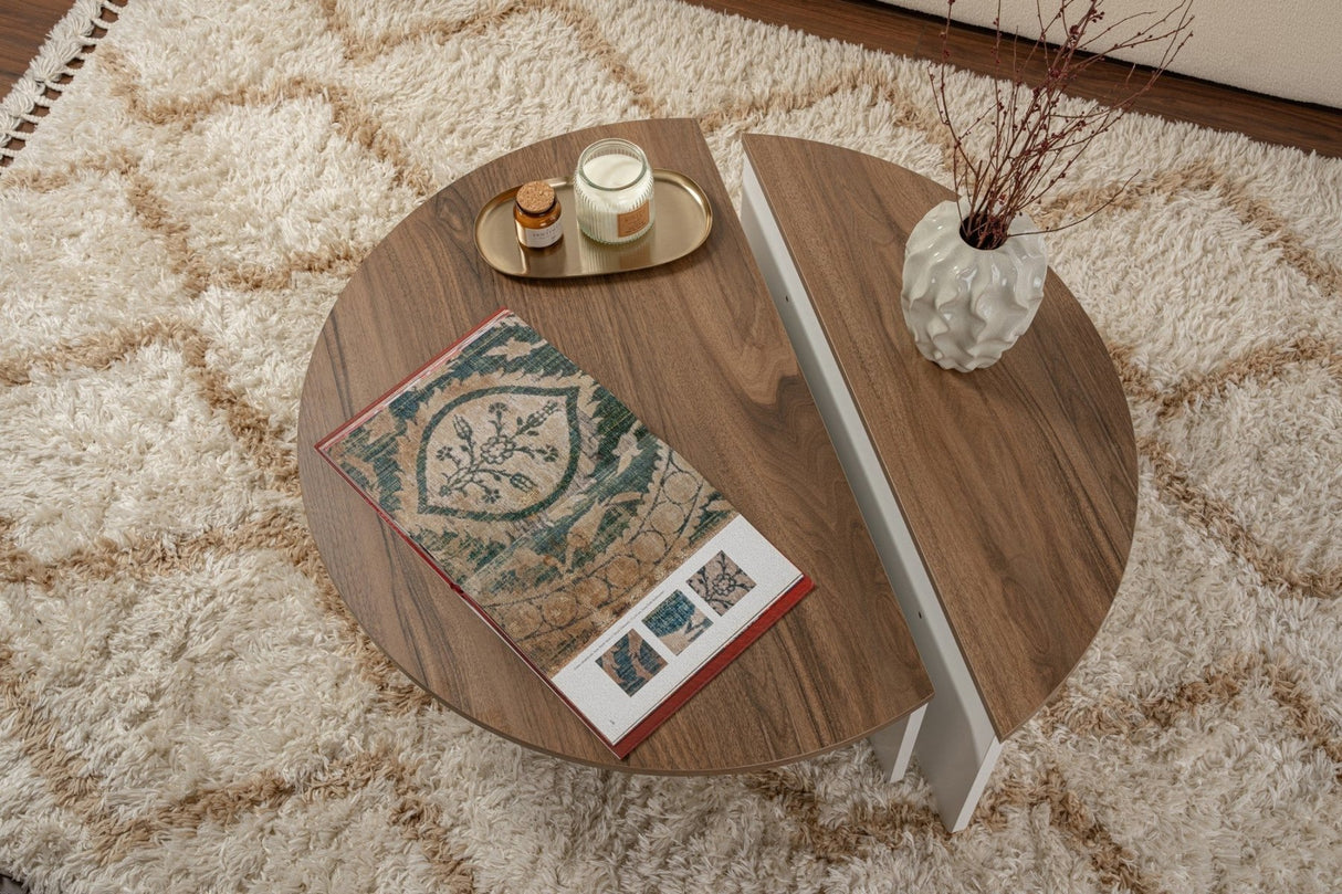 Salontafels - Ronde salontafel Orion walnoot en wit melamine 90x60 cm - Dimehouse