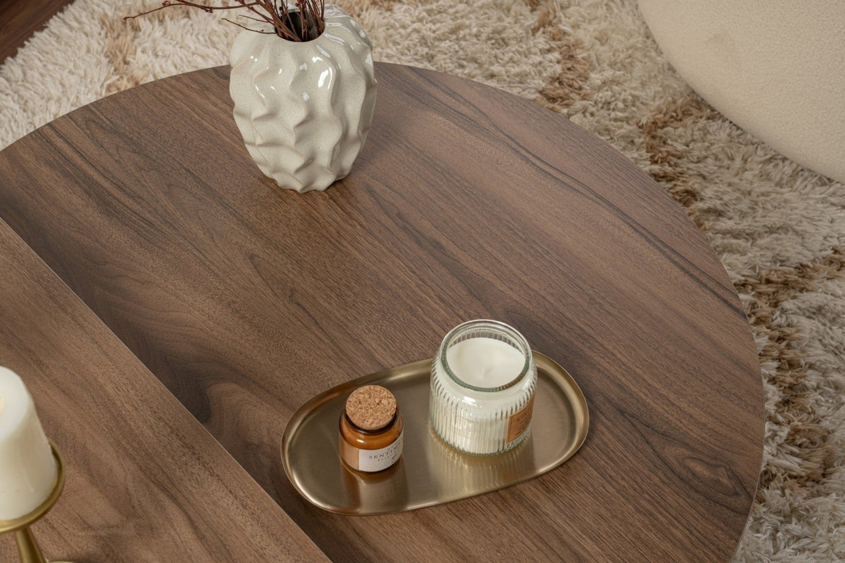 Salontafels - Ronde salontafel Orion walnoot en wit melamine 90x60 cm - Dimehouse