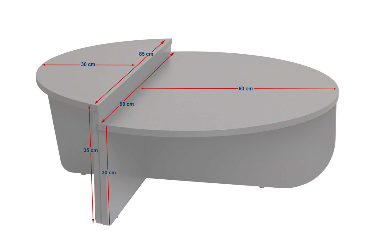 Salontafels - Ronde salontafel Orion wit en zwart melamine 90x60 cm - Dimehouse