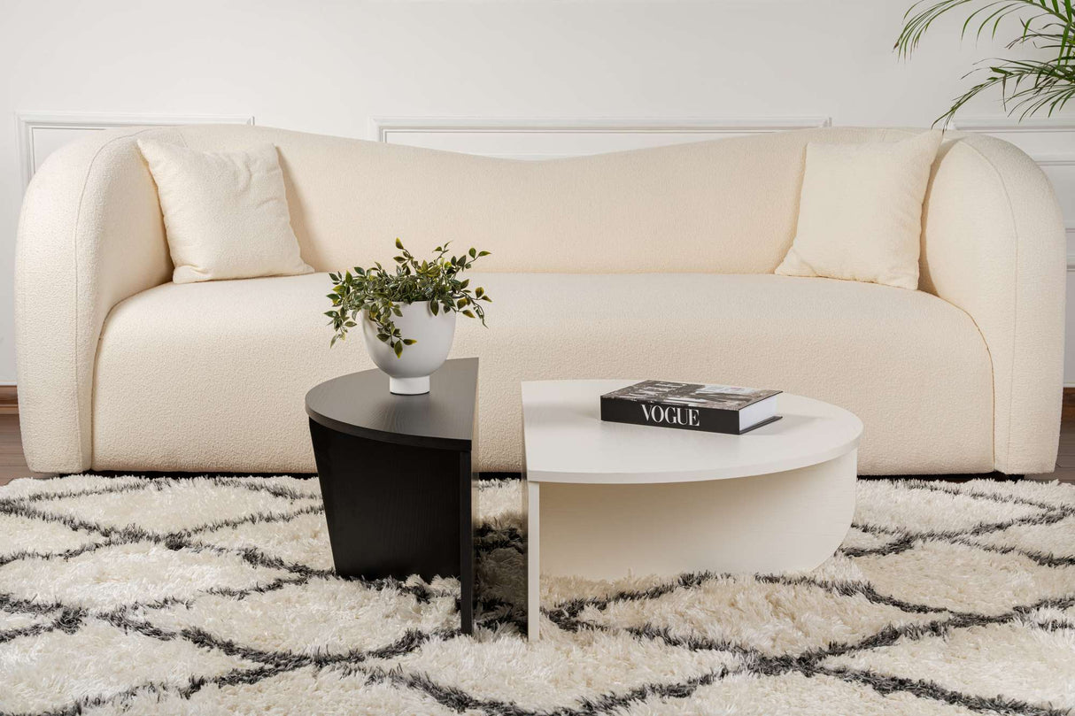 Salontafels - Ronde salontafel Orion wit en zwart melamine 90x60 cm - Dimehouse