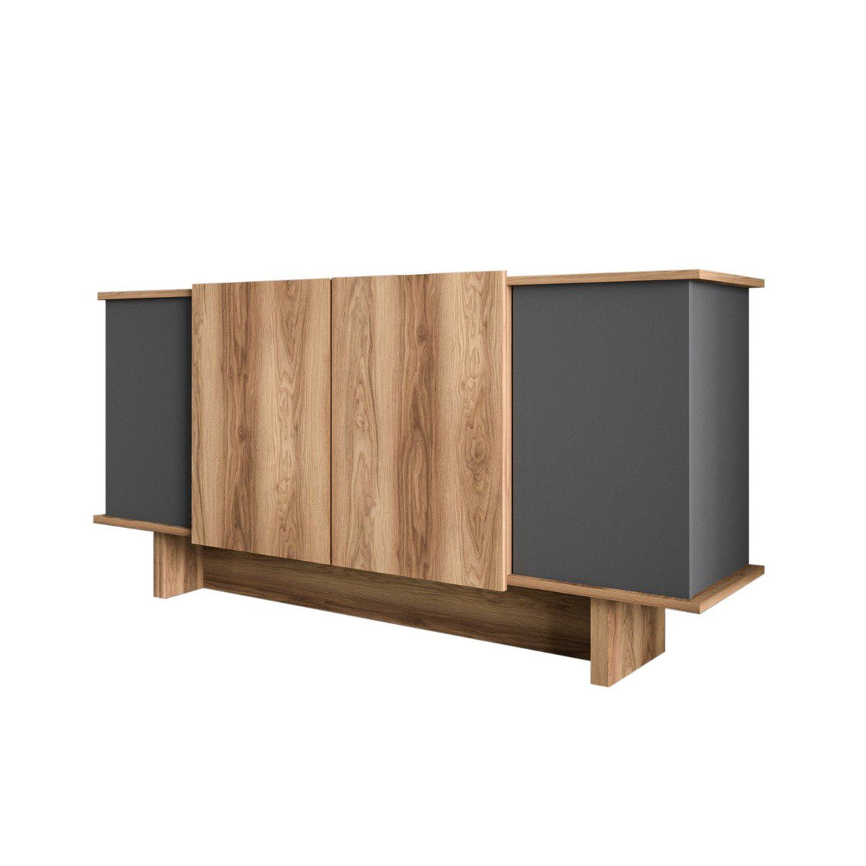 Diana Sideboard mit offenen Fächern 180 cm Anthrazit, Walnuss Melaminbeschichtetes Holz