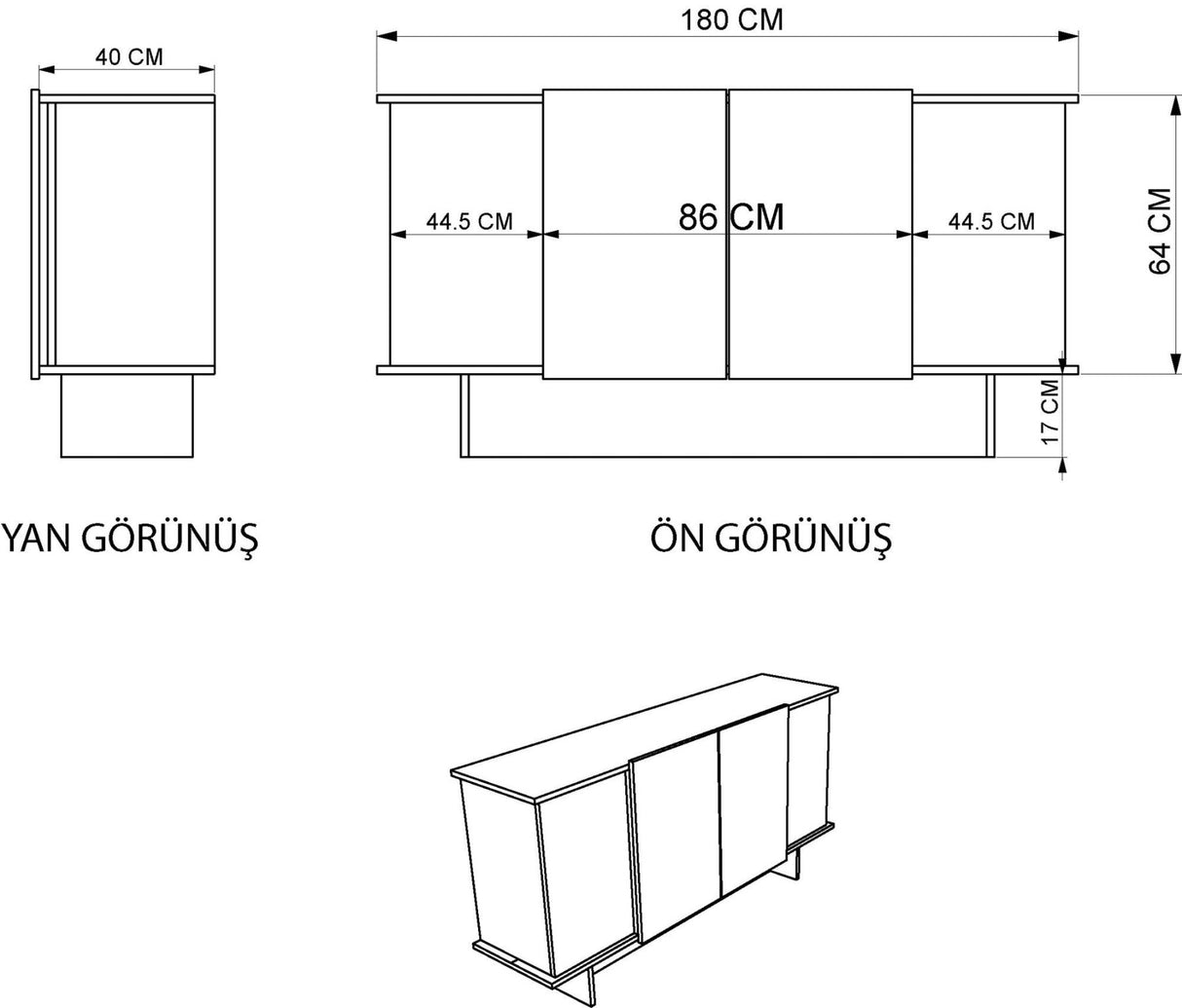 Diana Sideboard in Travertin-Optik 180 cm Travertin-Optik, Walnussfarbe Melaminbeschichteter Holzverbundstoff