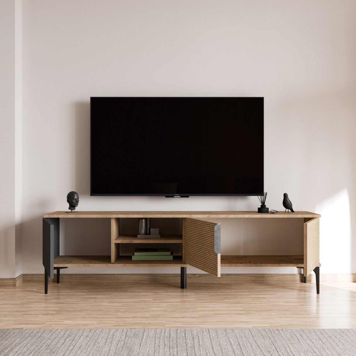 Sideboard Tarz in Anthrazit-Eichenoptik 180 cm Anthrazit, Eichenoptik Melaminharzbeschichtetes Holz