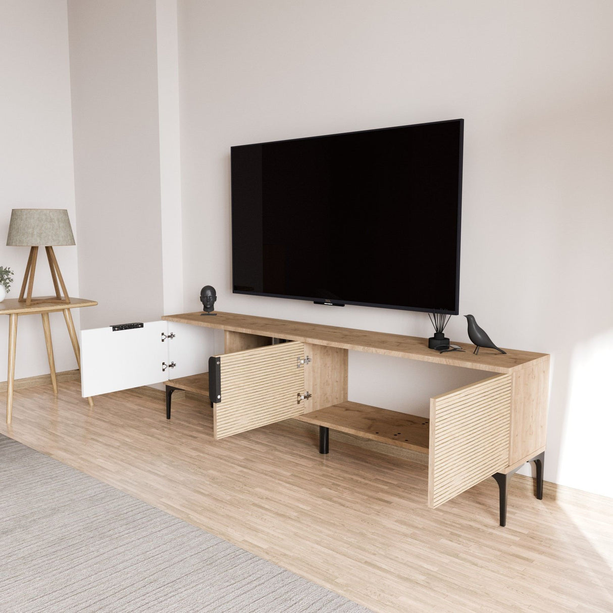 Sideboard Tarz in Weißeichenoptik 180 cm Weiß, Eichenoptik Melaminbeschichteter Holzverbundstoff