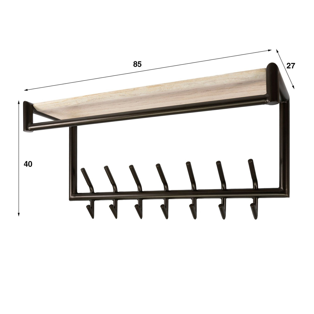 Kapstokken - Wandkapstok Aria 2x7 haken Travertine Melamine Bronskleurig - Dimehouse