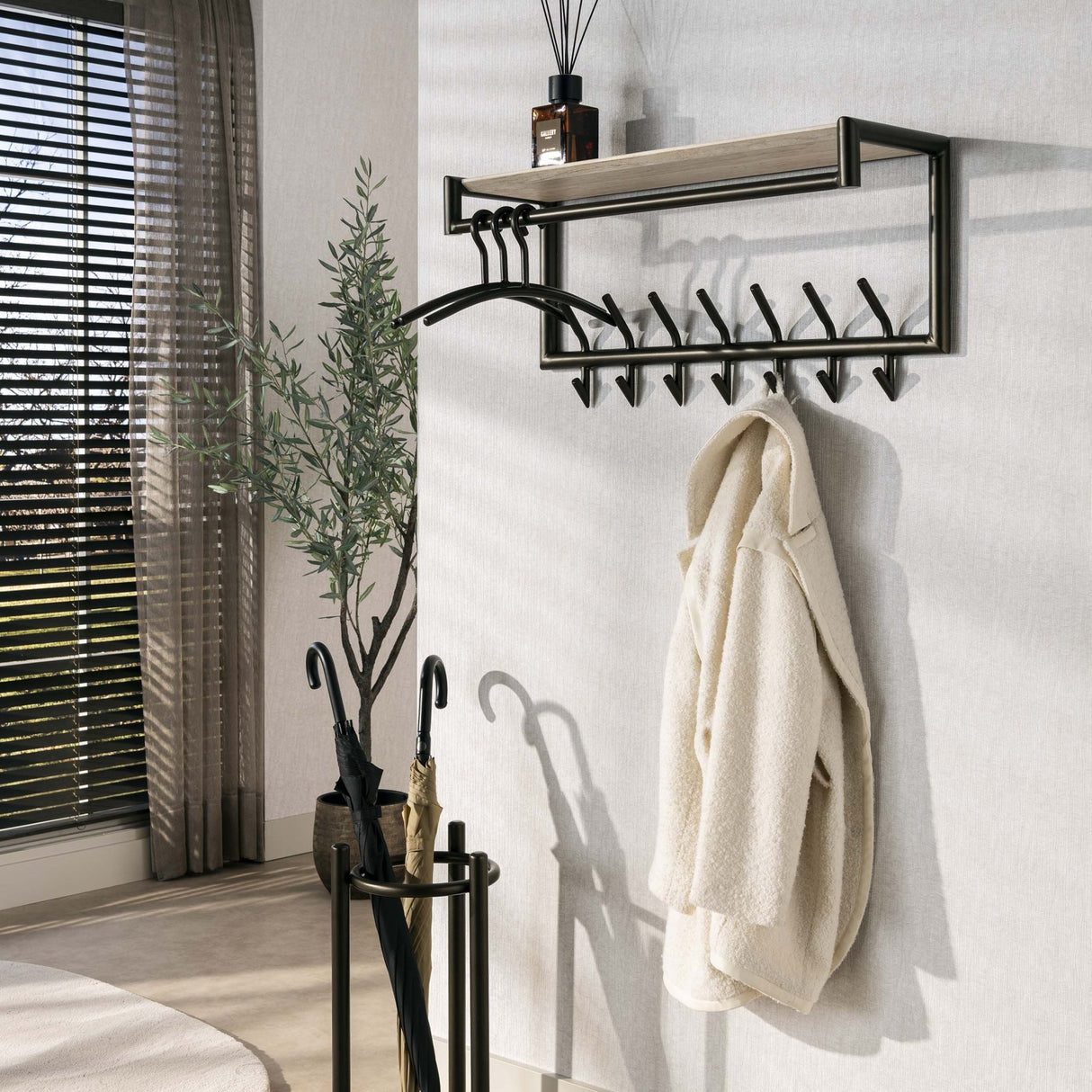 Kapstokken - Wandkapstok Aria 2x7 haken Travertine Melamine Bronskleurig - Dimehouse